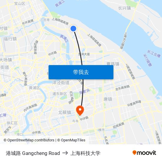 港城路 Gangcheng Road to 上海科技大学 map