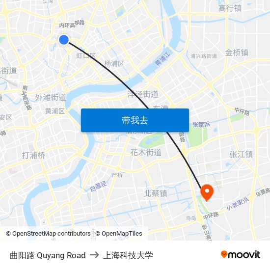 曲阳路 Quyang Road to 上海科技大学 map