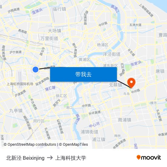 北新泾 Beixinjing to 上海科技大学 map