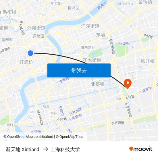 新天地 Xintiandi to 上海科技大学 map
