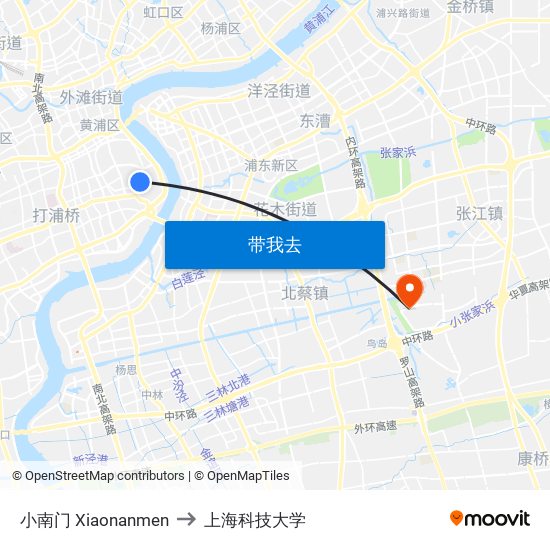 小南门 Xiaonanmen to 上海科技大学 map