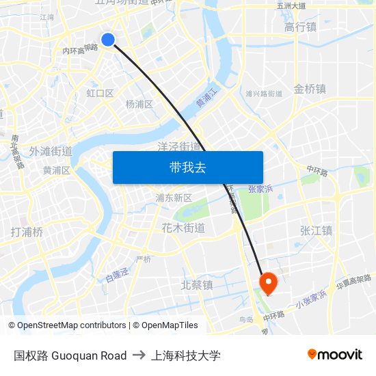 国权路 Guoquan Road to 上海科技大学 map