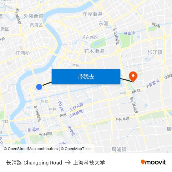 长清路 Changqing Road to 上海科技大学 map
