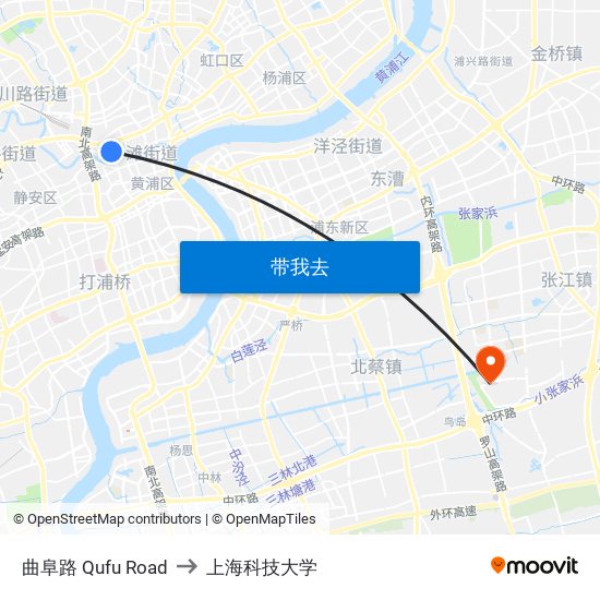 曲阜路 Qufu Road to 上海科技大学 map