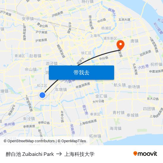醉白池 Zuibaichi Park to 上海科技大学 map