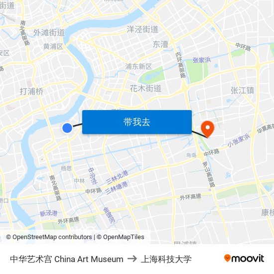 中华艺术宫 China Art Museum to 上海科技大学 map