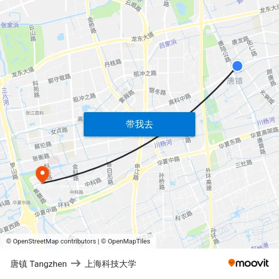 唐镇 Tangzhen to 上海科技大学 map