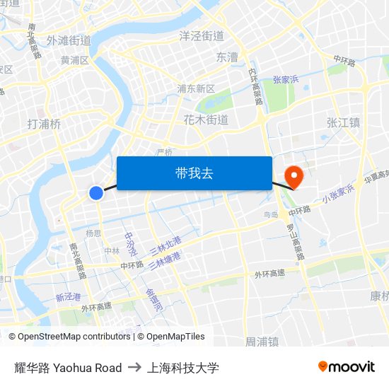 耀华路 Yaohua Road to 上海科技大学 map