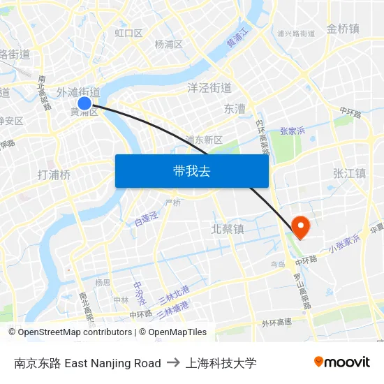 南京东路 East Nanjing Road to 上海科技大学 map