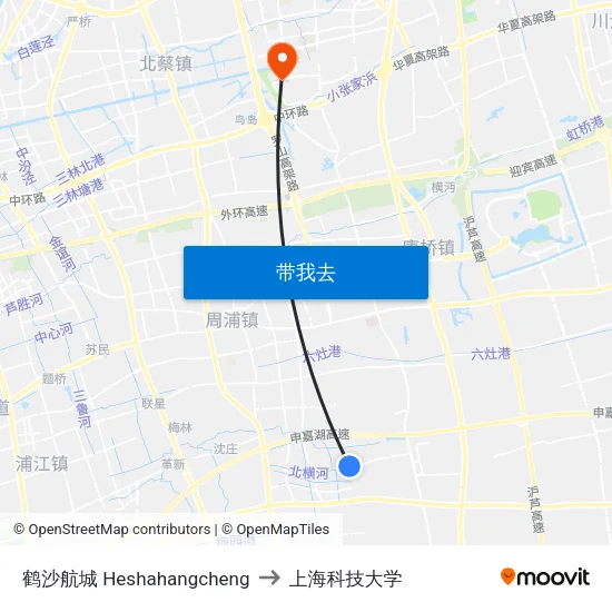 鹤沙航城 Heshahangcheng to 上海科技大学 map