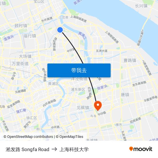 淞发路 Songfa Road to 上海科技大学 map
