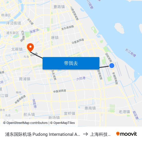浦东国际机场 Pudong International Airport to 上海科技大学 map