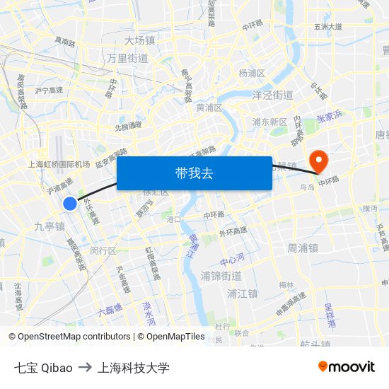 七宝 Qibao to 上海科技大学 map