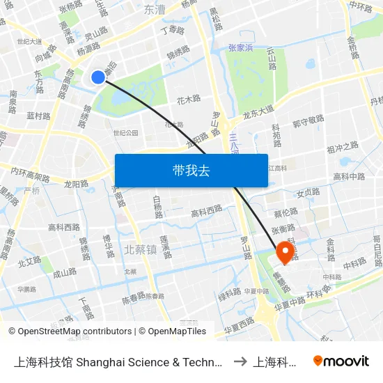 上海科技馆 Shanghai Science & Technology Museum to 上海科技大学 map