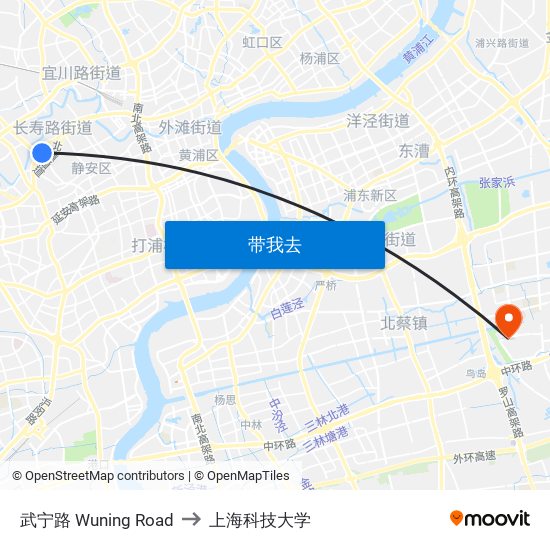 武宁路 Wuning Road to 上海科技大学 map