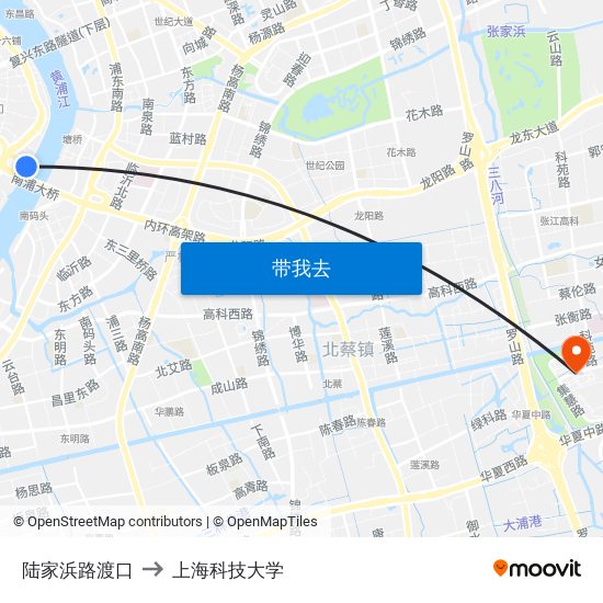 陆家浜路渡口 to 上海科技大学 map
