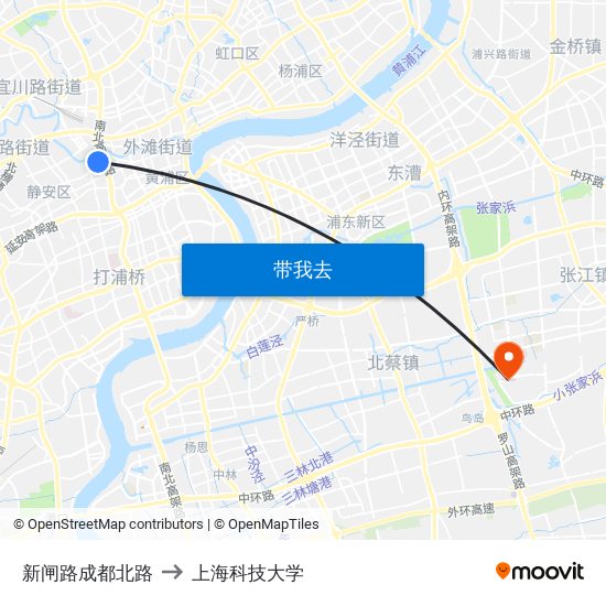 新闸路成都北路 to 上海科技大学 map