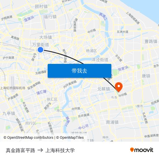 真金路富平路 to 上海科技大学 map