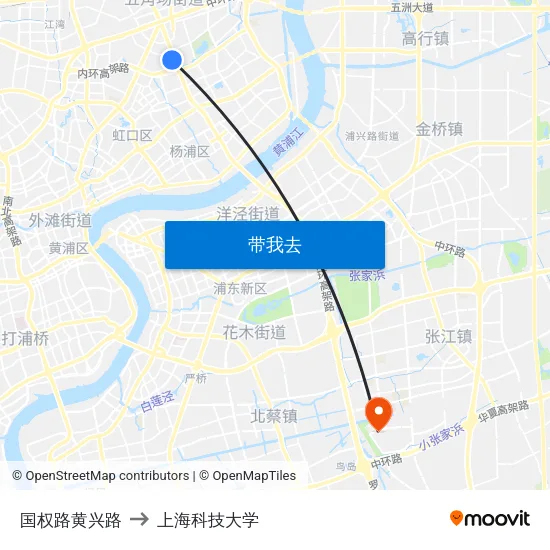 国权路黄兴路 to 上海科技大学 map