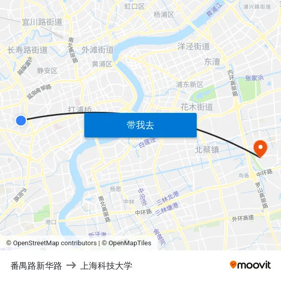番禺路新华路 to 上海科技大学 map