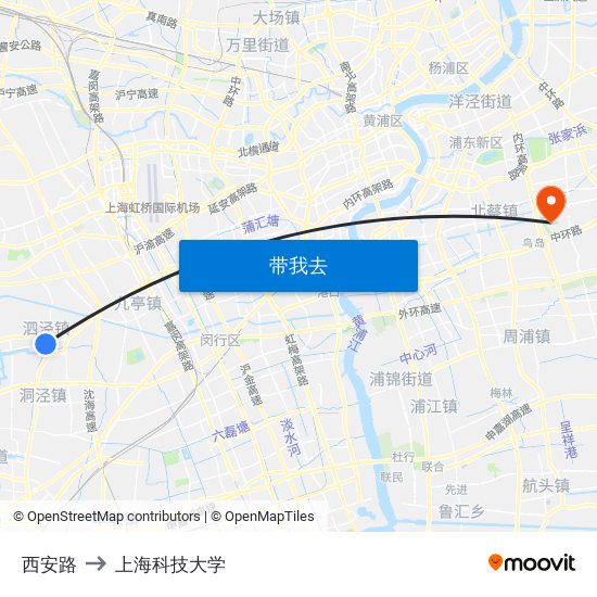 西安路 to 上海科技大学 map