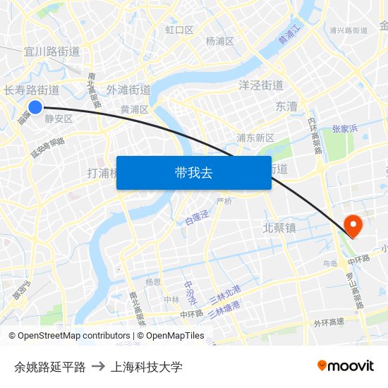 余姚路延平路 to 上海科技大学 map