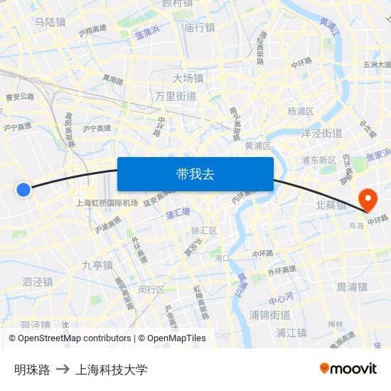 明珠路 to 上海科技大学 map
