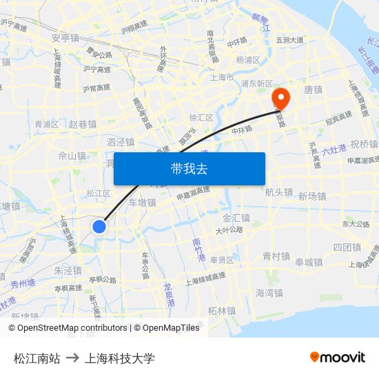 松江南站 to 上海科技大学 map