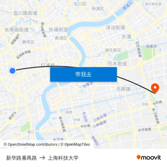 新华路番禺路 to 上海科技大学 map