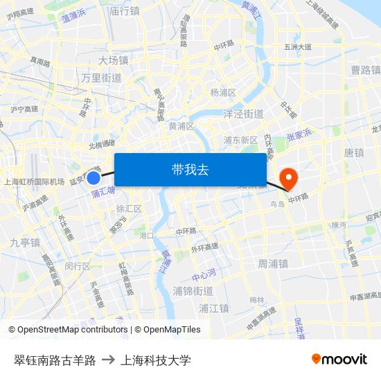 翠钰南路古羊路 to 上海科技大学 map