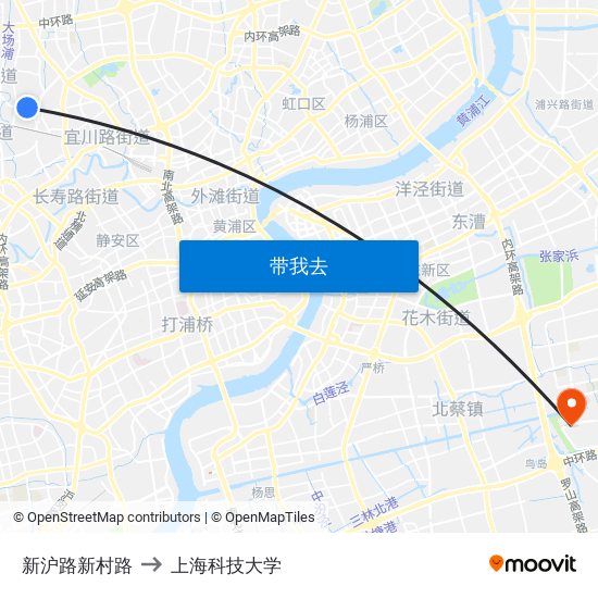 新沪路新村路 to 上海科技大学 map