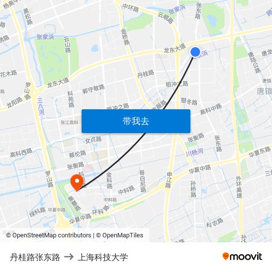 丹桂路张东路 to 上海科技大学 map