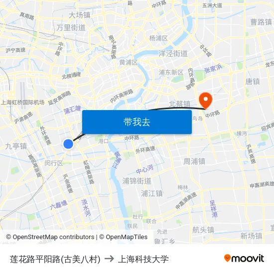 莲花路平阳路(古美八村) to 上海科技大学 map