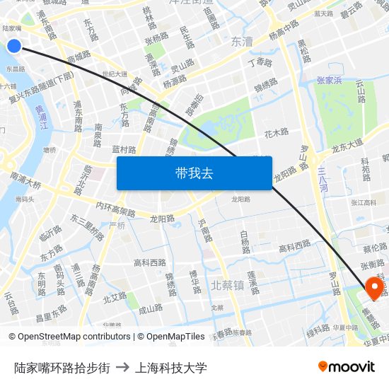 陆家嘴环路拾步街 to 上海科技大学 map