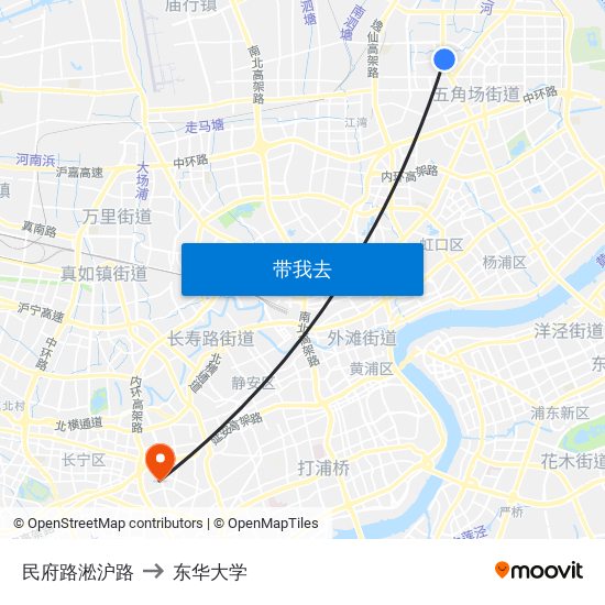 民府路淞沪路 to 东华大学 map