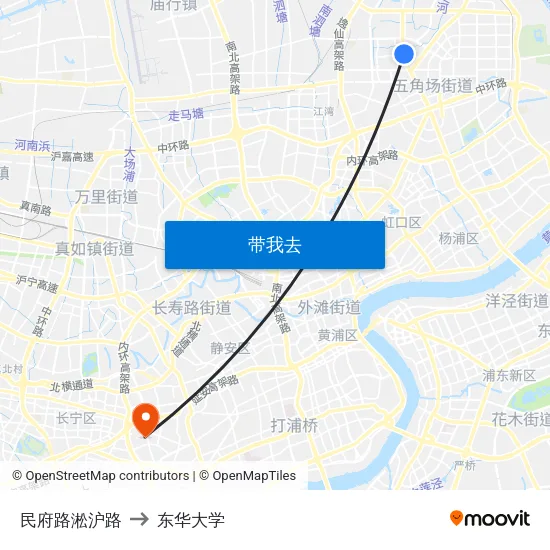 民府路淞沪路 to 东华大学 map