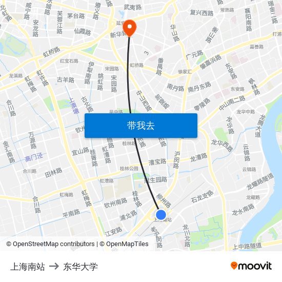 上海南站 to 东华大学 map