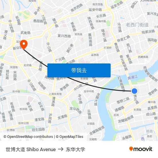 世博大道 Shibo Avenue to 东华大学 map