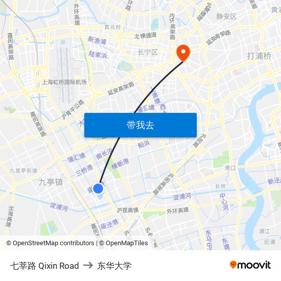 七莘路 Qixin Road to 东华大学 map