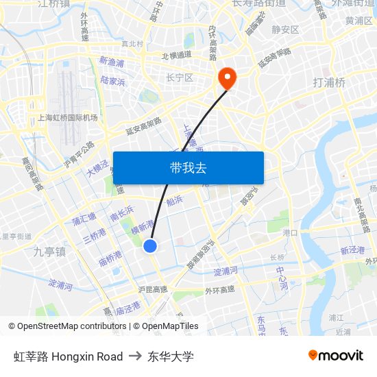 虹莘路 Hongxin Road to 东华大学 map