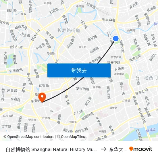 自然博物馆 Shanghai Natural History Museum to 东华大学 map