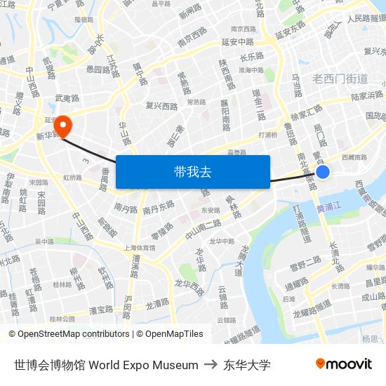 世博会博物馆 World Expo Museum to 东华大学 map