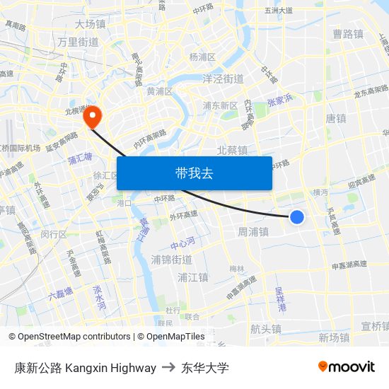 康新公路 Kangxin Highway to 东华大学 map