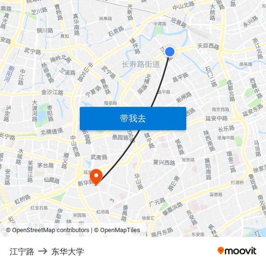 江宁路 to 东华大学 map