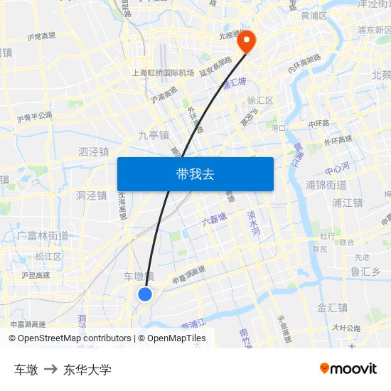 车墩 to 东华大学 map