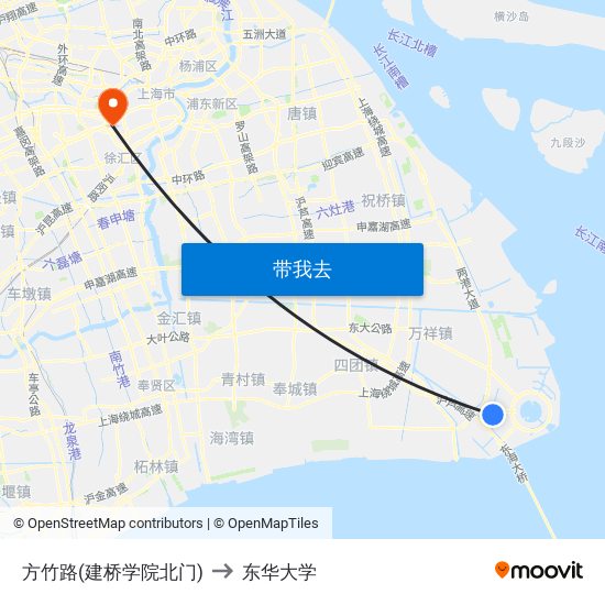方竹路(建桥学院北门) to 东华大学 map