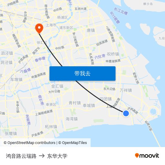 鸿音路云瑞路 to 东华大学 map