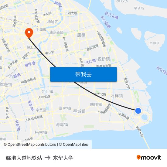 临港大道地铁站 to 东华大学 map