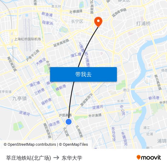 莘庄地铁站(北广场) to 东华大学 map