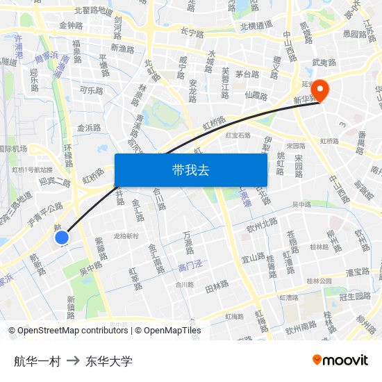 航华一村 to 东华大学 map